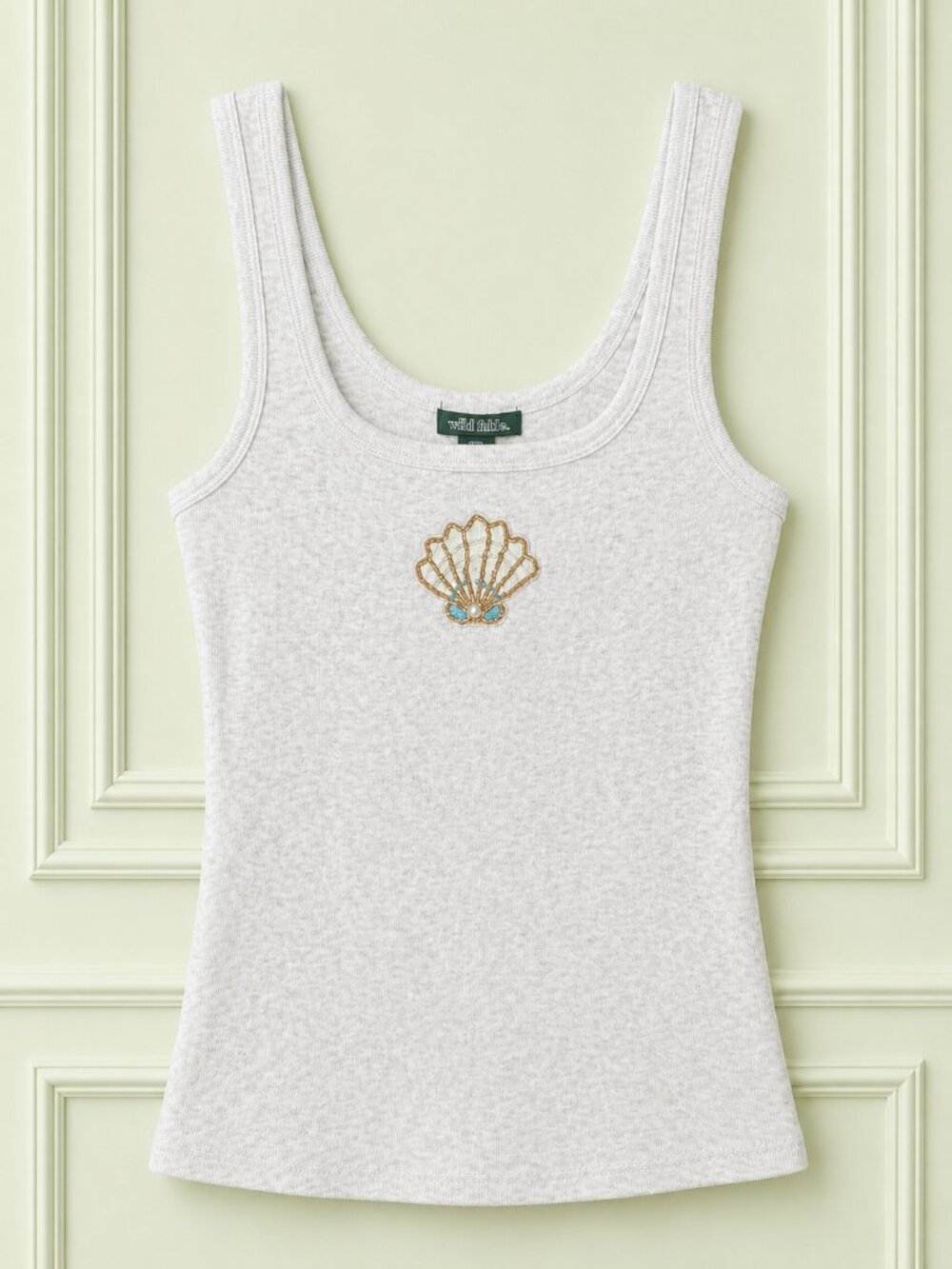 Wild Fable Heather Gray Ribbed Tank Top with Beaded Seashell